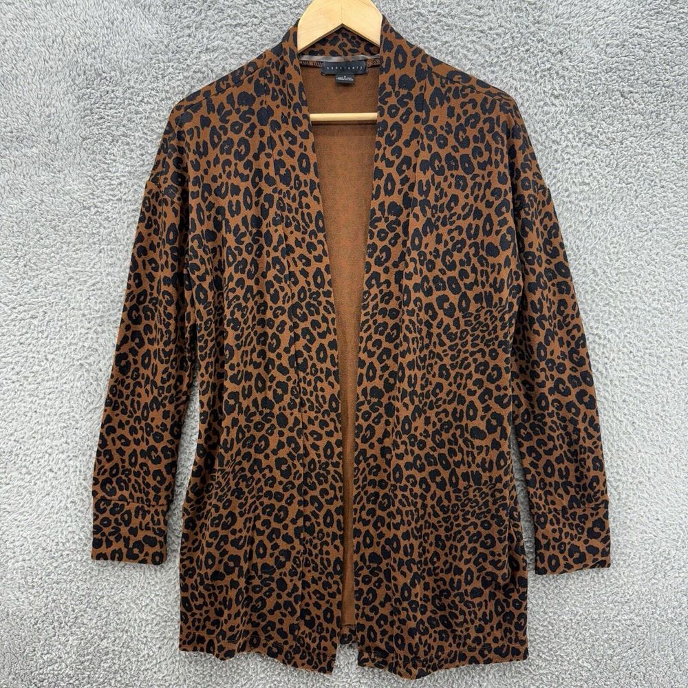 SANCTUARY Leopard Print Open Front Cardigan Sweater Womens Size Small Pockets‎